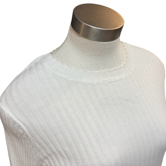 Anine Bing Cecilia Top Long Sleeve Cream Ribbed Knit Stretch Sz. L - Picture 4 of 8
